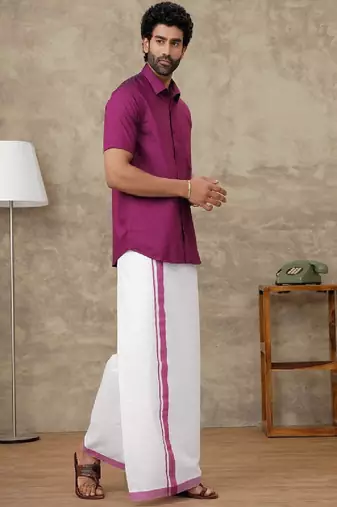 Violet plain cotton shirt dhoti-kurta