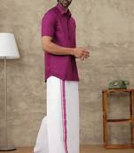 Violet plain cotton shirt dhoti-kurta
