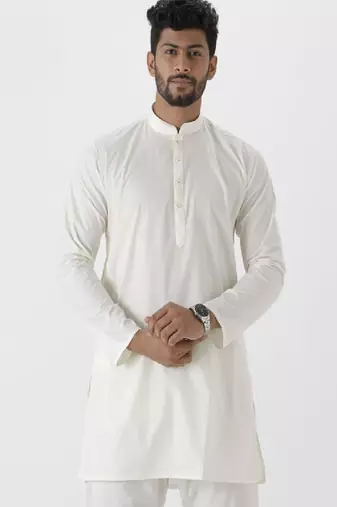 Cream mandarin collar straight short kurta