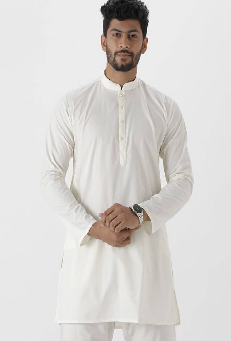 Cream mandarin collar straight short kurta