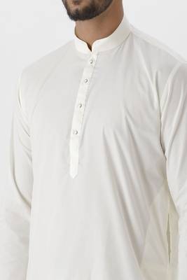 cream cotton men's straight short kurta with mandarin collar 3