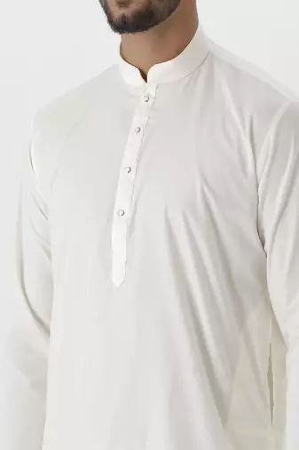 Cream mandarin collar straight short kurta