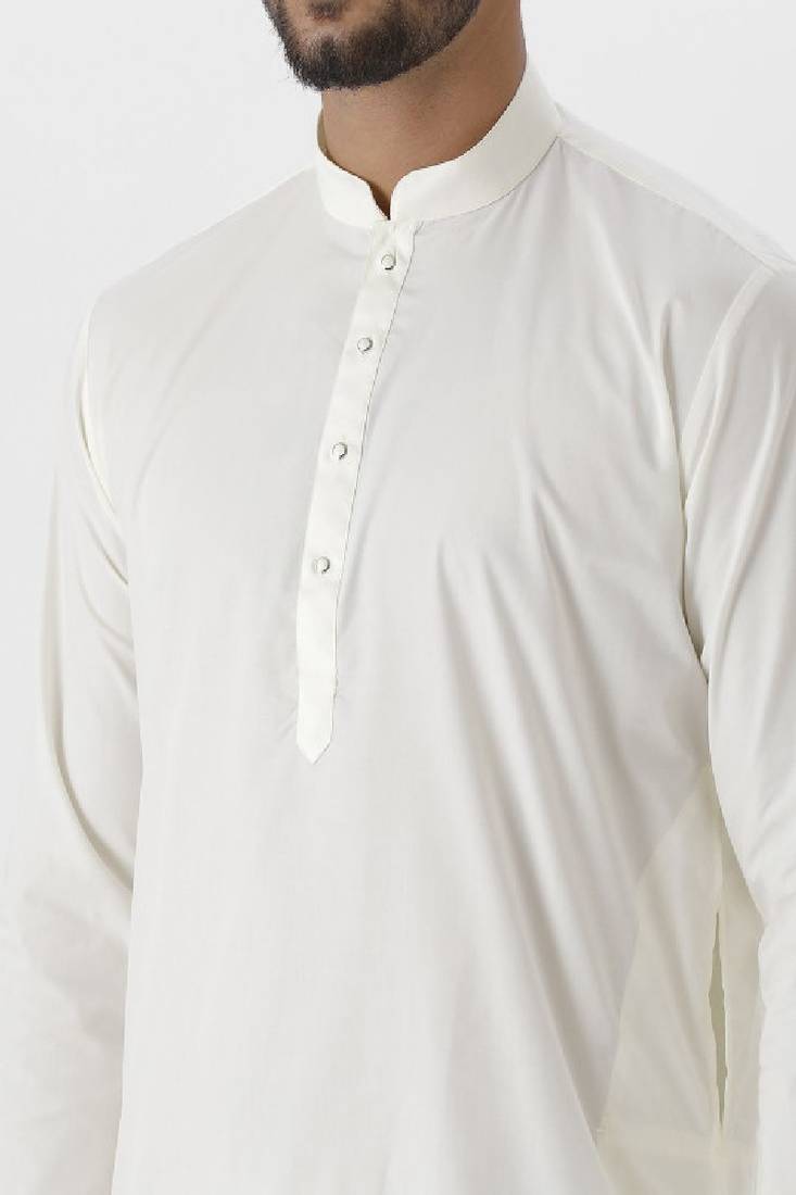 Cream mandarin collar straight short kurta