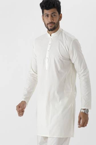Cream mandarin collar straight short kurta