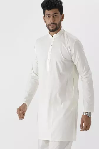 Cream mandarin collar straight short kurta