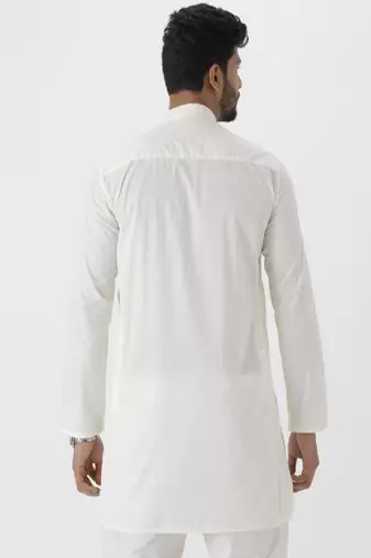 Cream mandarin collar straight short kurta