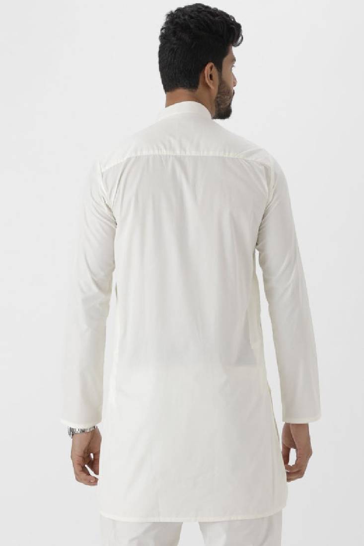 Cream mandarin collar straight short kurta
