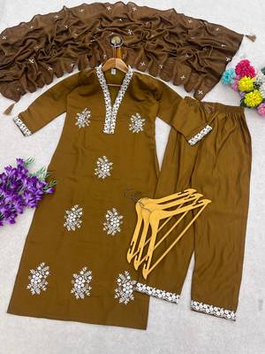 Vibrant gold embroidered kurti with pant and dupatta set 4