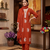 Vibrant orange embroidered kurti with pant and dupatta set