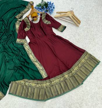Royal maroon anarkali gown with zari border dupatta for women 4