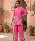  pink casual co-ord set with floral print