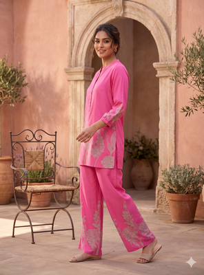  pink casual co-ord set with floral print 2