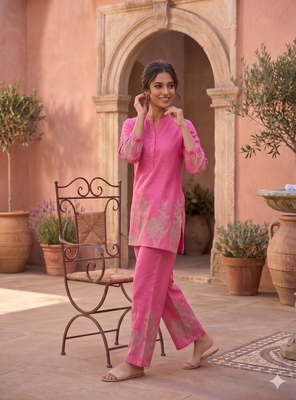  pink casual co-ord set with floral print 3