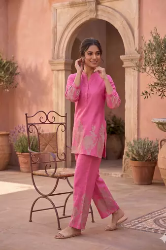  pink casual co-ord set with floral print