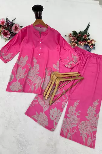  pink casual co-ord set with floral print