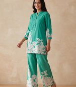  teal casual co-ord set with floral print