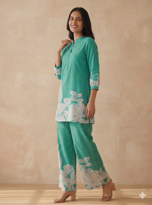  teal casual co-ord set with floral print 2