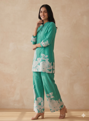  teal casual co-ord set with floral print 3