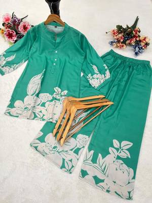  teal casual co-ord set with floral print 4