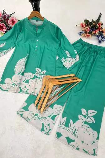  teal casual co-ord set with floral print
