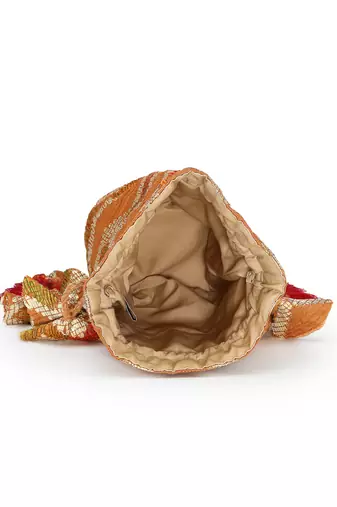  jashn edit rust brown faux silk chevron woven potli