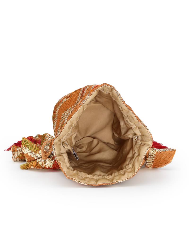  jashn edit rust brown faux silk chevron woven potli