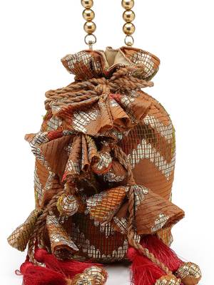 jashn edit rust brown faux silk chevron woven potli 7