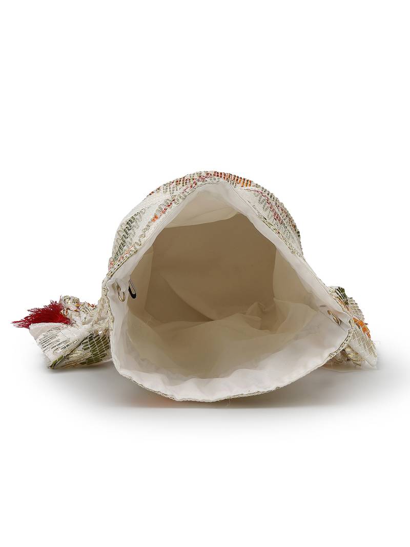  jashn edit ivory faux silk chevron woven potli