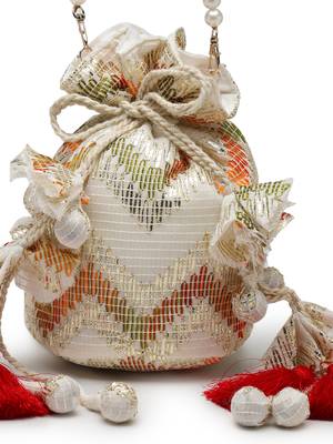  jashn edit ivory faux silk chevron woven potli 7