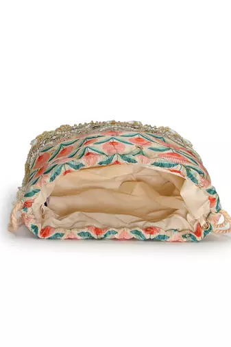   jashn edit beige faux silk floral print potli