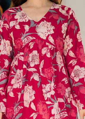 Red floral printed cotton tunic short kurti top for women 1
