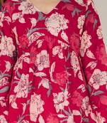 Red floral printed cotton tunic short kurti top for women