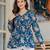 Blue floral printed cotton tunic short kurti top for women