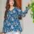 Blue floral printed cotton tunic short kurti top for women