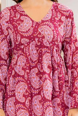 Maroon floral printed cotton tunic short kurti top for women 5