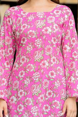Pink floral printed cotton tunic short kurti top for women 5