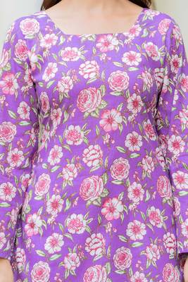 Purple floral printed cotton tunic short kurti top for women 5