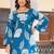 Blue floral printed cotton tunic short kurti top for women