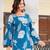 Blue floral printed cotton tunic short kurti top for women