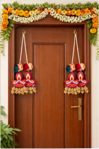 Traditional Diya Hanging Gota Balls – Perfect for Celebrations | Set of 4, 30 cm Length  (SMALL01-1)