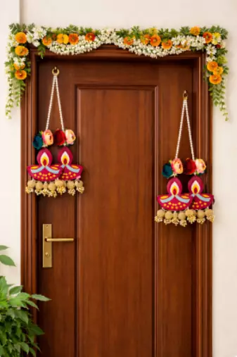 Traditional Diya Hanging Gota Balls – Perfect for Celebrations | Set of 4, 30 cm Length  (SMALL01-1)