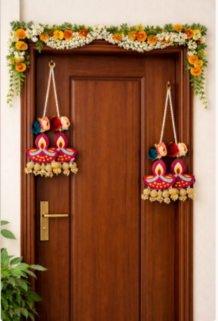 Traditional Diya Hanging Gota Balls – Perfect for Celebrations | Set of 4, 30 cm Length  (SMALL01-1)