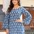 Teal floral printed cotton tunic short kurti top for women