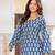 Teal floral printed cotton tunic short kurti top for women