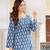 Teal floral printed cotton tunic short kurti top for women