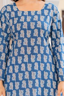 Teal floral printed cotton tunic short kurti top for women 5