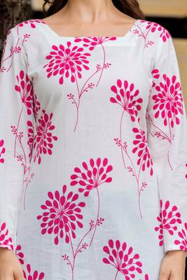 White floral printed cotton tunic short kurti top for women 5