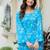 Blue floral printed cotton tunic short kurti top for women