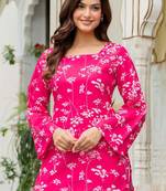 Pink floral printed cotton tunic short kurti top for women