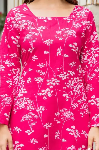 Pink floral printed cotton tunic short kurti top for women